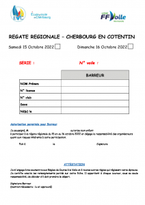 Autorisation parentale 15 et 16 octobre 2022 École de Voile de Cherbourg